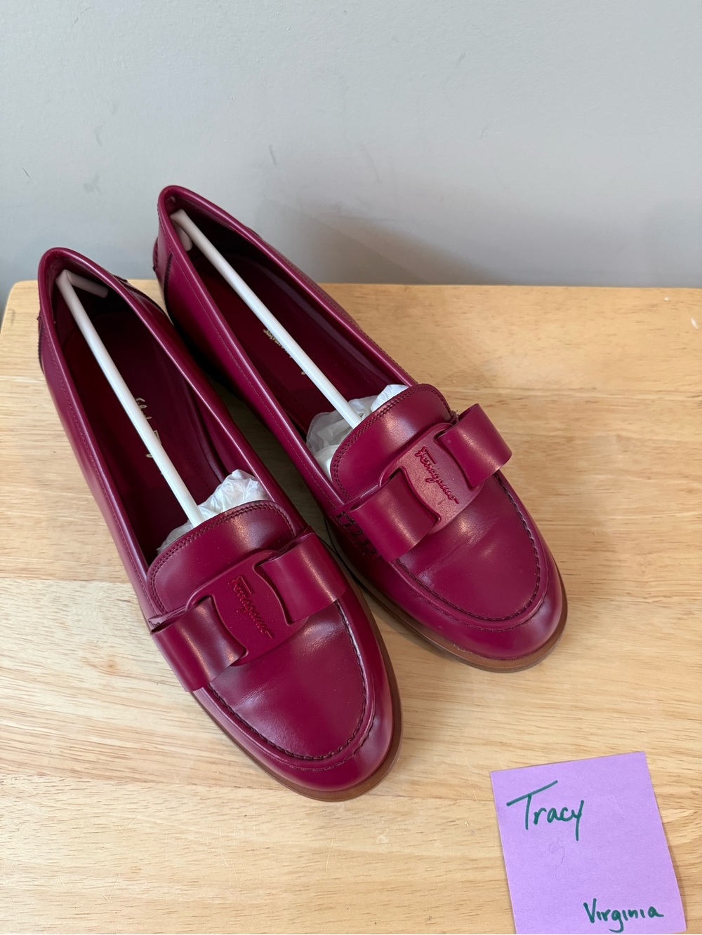 Salvatore Ferragamo Women's Deep Berry Leather Bow Loafers